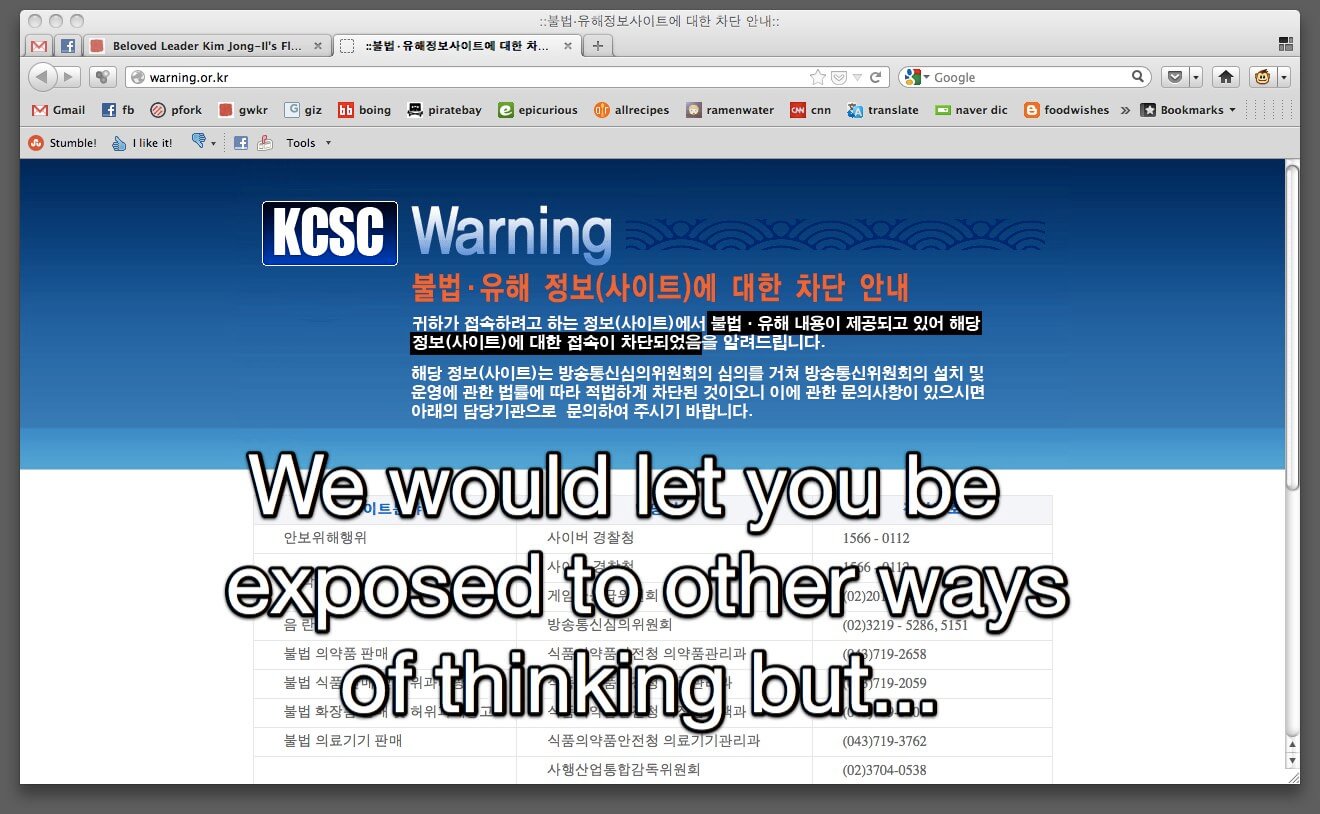 Internet in Korea censorship warning